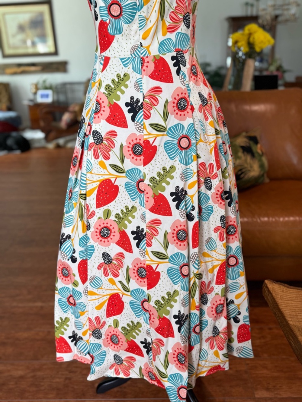 💐 Collectif Floral Tie-Waist Midi Dress Retro Picnic - Picture 7 of 17